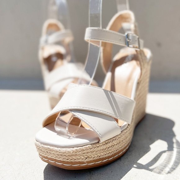 NEW Crisscross Strap Espadrille Natural Straw Jute Platform Wedges Sandals BONE - Picture 14 of 16